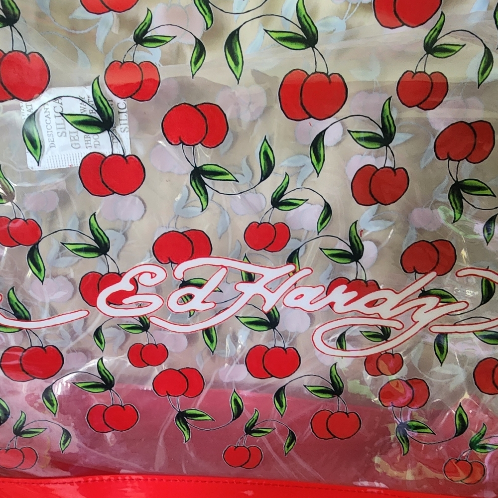 NWT Ed Hardy Red Cherries Clear Tote Bag